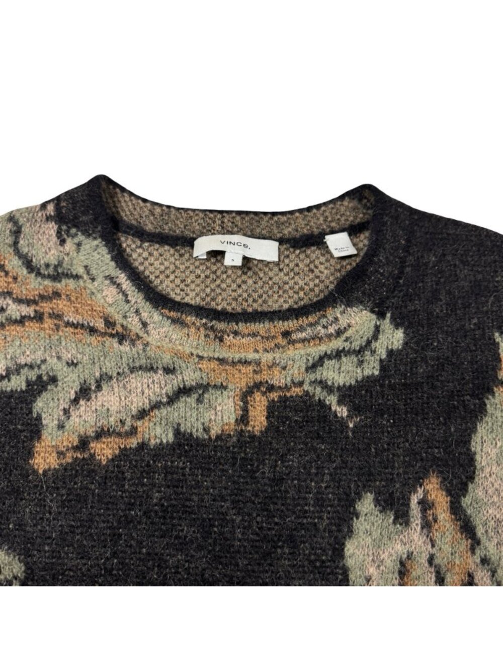 Vince Alpaca Blend Leaf Jacquard Sweater Sz S Oversized Boho - Picture 6 of 12